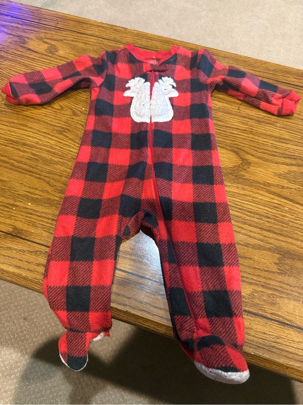 6 for $10 Baby Gear Red & Black Buffalo Plaid Footed pajamas